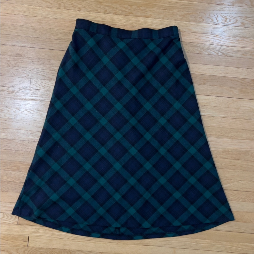Plaid A-Line Womens Skirt, Wool Blend, Sz Large, Green Blue Academia Chic Boho